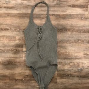 Gray knit halter bodysuit